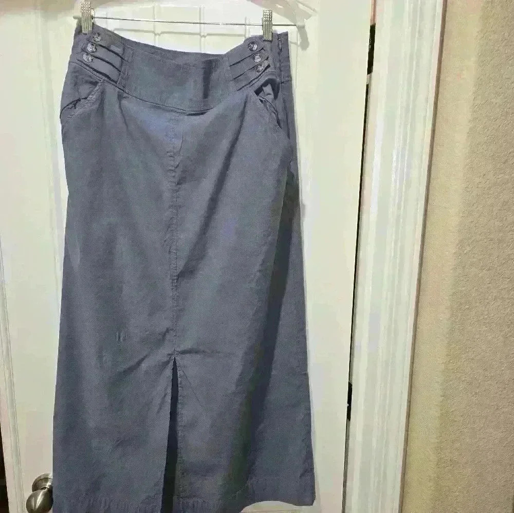 Anthropologie Cotton Slit skirt with front button detail  Blue/Gray Size 14